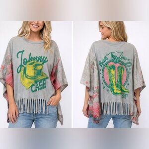 Upcycled JOHNNY CASH T w/ Kantha sleeves, by Susie.